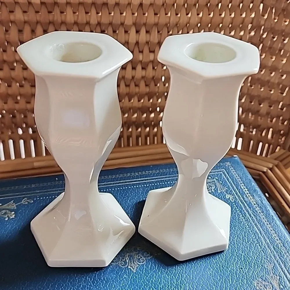 Vintage Ivory Color Minimalist Taper Candleholders Coquette Bridal